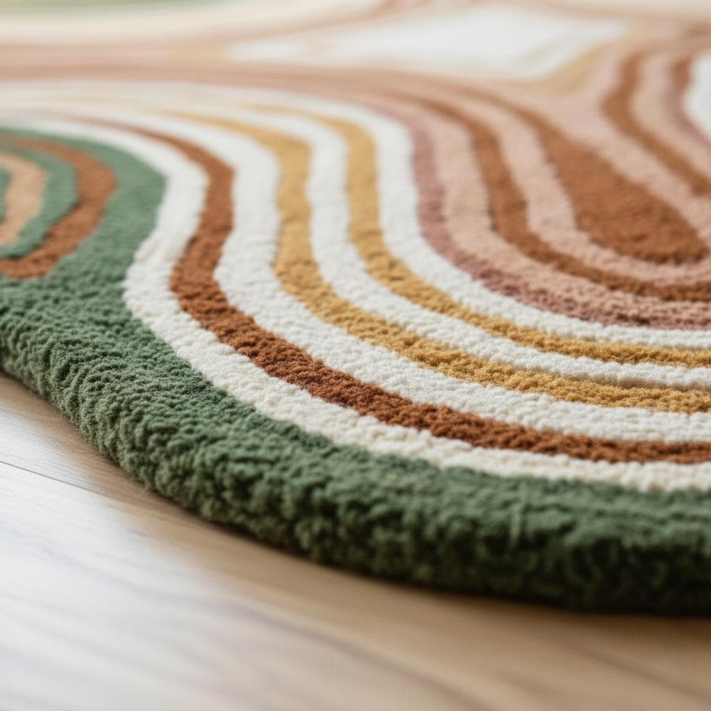 Hand-Tufted Moss Green Wool Rug – Scalloped Topographic Design