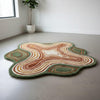 Hand-Tufted Moss Green Wool Rug – Scalloped Topographic Design