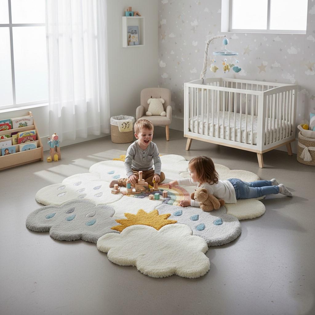 Hand Tufted Wool Cloud Rug, Rainbow Nursery Carpet