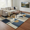 Handwoven Wool Area Rug: Modern Geometric Design, Neutral Decor