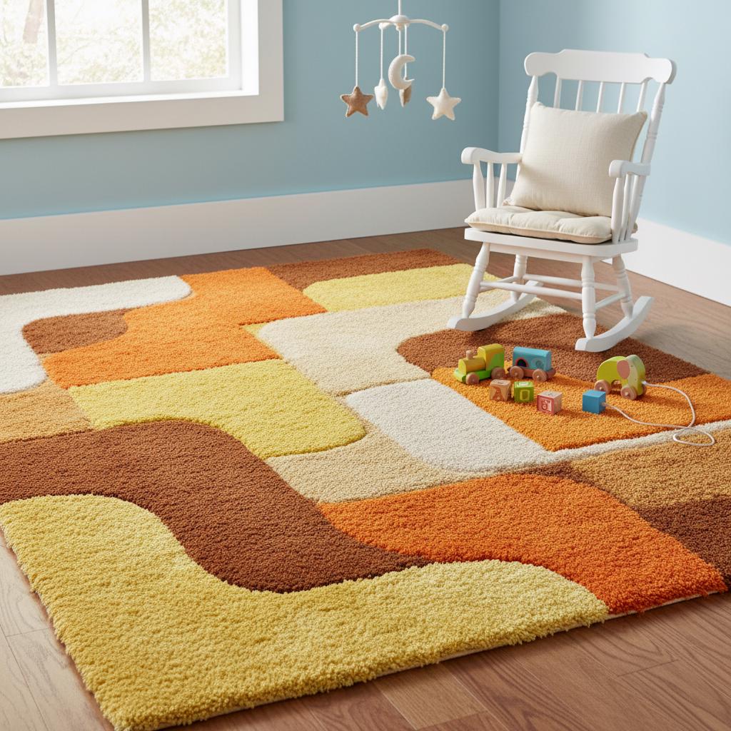 Handmade Tufted Nursery Rug, Colorful Geometric Kids Playroom Carpet, 6x9 ft