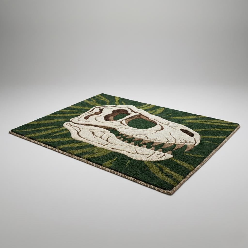 Dinosaur Skull Rug Jurassic Fossil Area Rug Handmade Tufted Statement Carpet Size 6x6 Feet .
