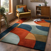 Handmade Mid-Century Modern Area Rug | Geometric Colorful Wool Carpet (6x9)