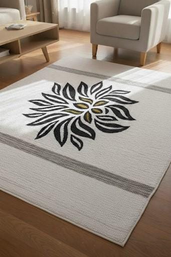 Handmade Wool Area Rug, Modern Botanical Floral Design