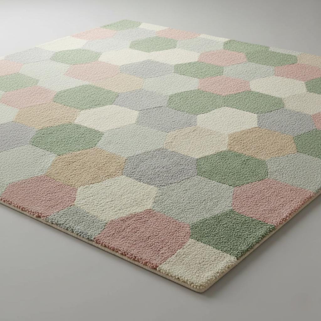 Handmade Wool Hexagon Area Rug, Pastel Scandinavian Style