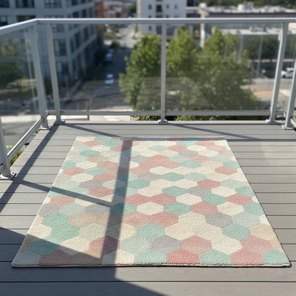 Handmade Wool Hexagon Area Rug, Pastel Scandinavian Style