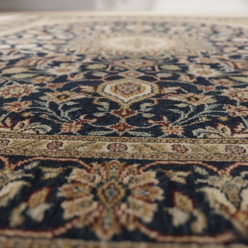 Hand-Knotted Navy Blue Persian Rug: Vintage Wool Oushak with Fringe