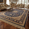 Hand-Knotted Navy Blue Persian Rug: Vintage Wool Oushak with Fringe