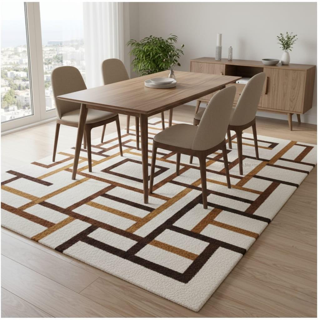 Handmade Geometric Wool Area Rug, Mid-Century Modern, 8x10 ft