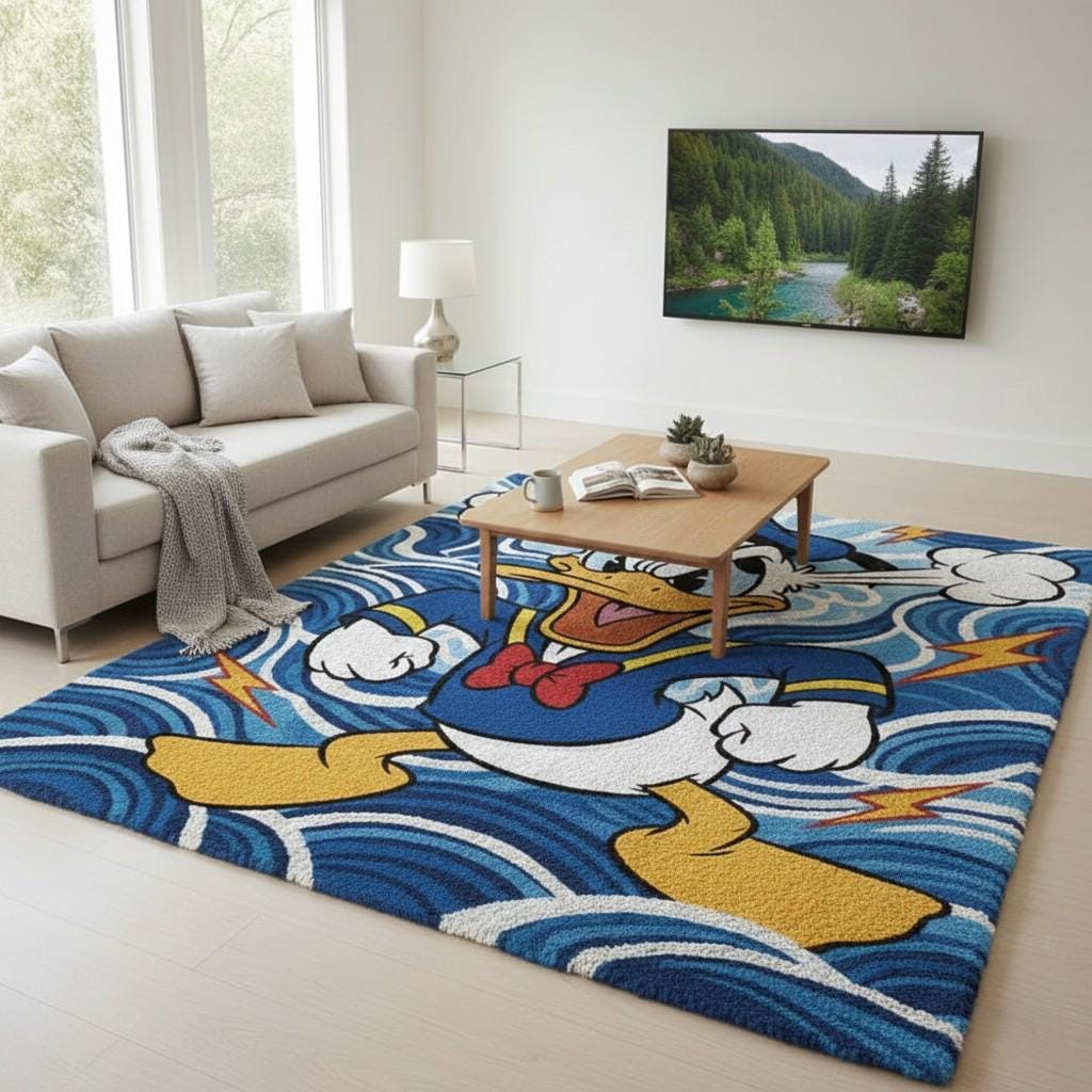 Handmade Wool Cartoon Rug, Angry Duck, Blue Wave Nursery Decor