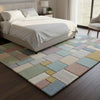 Handwoven Wool Rug, Pastel Patchwork, Geometric Blocks Design