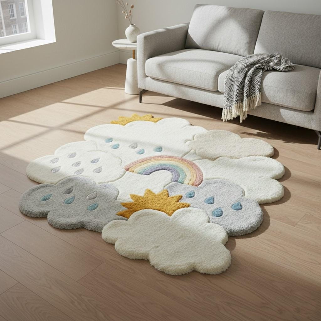 Hand Tufted Wool Cloud Rug, Rainbow Nursery Carpet