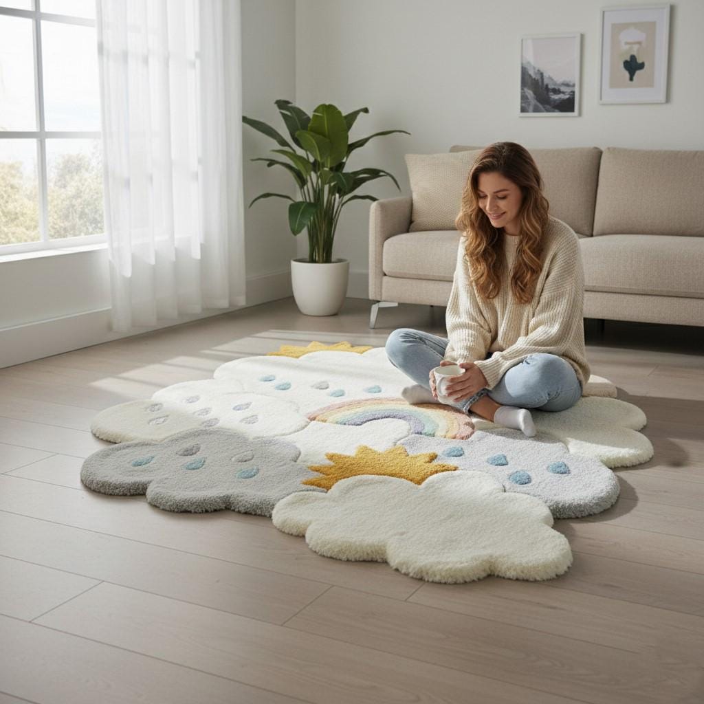 Hand Tufted Wool Cloud Rug, Rainbow Nursery Carpet