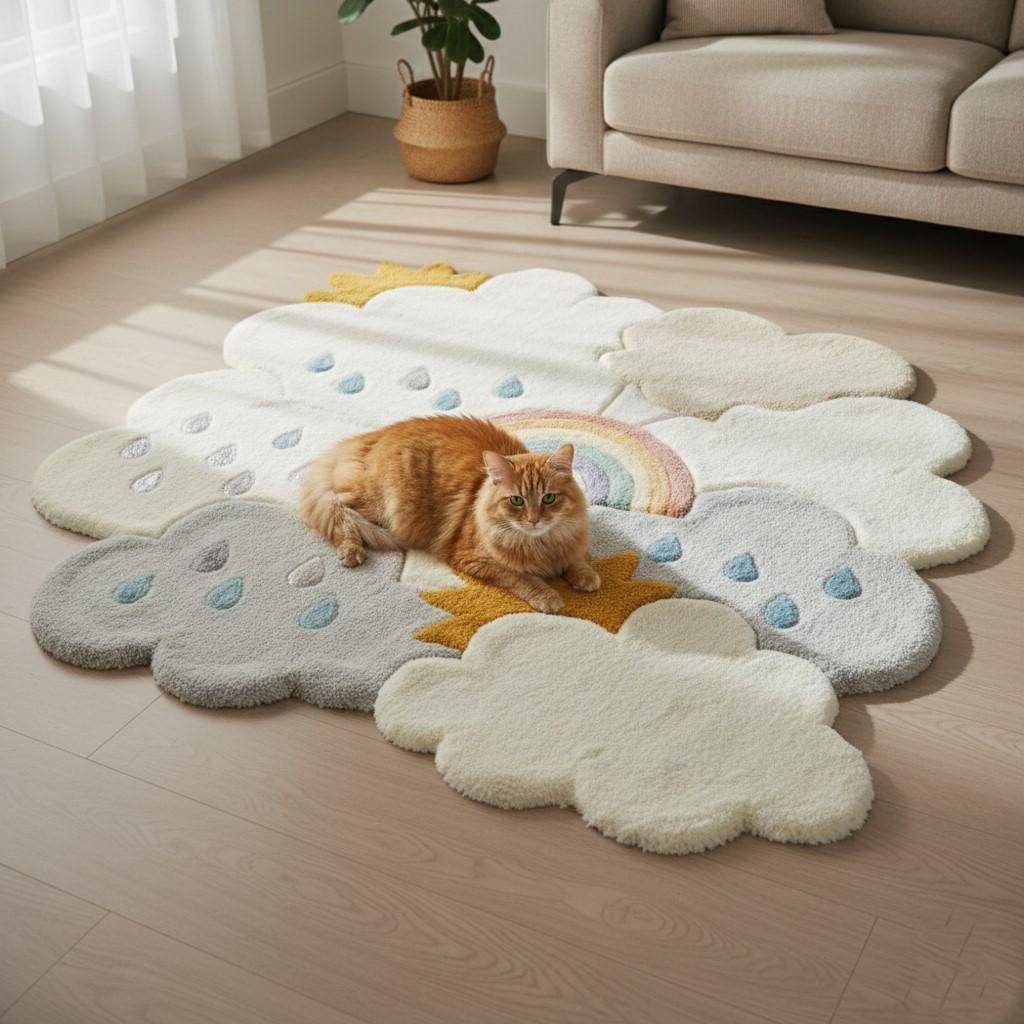 Hand Tufted Wool Cloud Rug, Rainbow Nursery Carpet