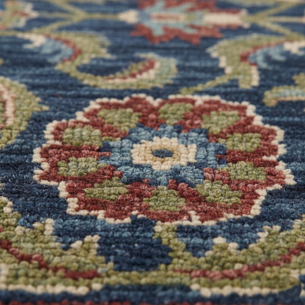 Hand-Knotted Navy Blue Floral Rug, Traditional Persian Style, Wool
