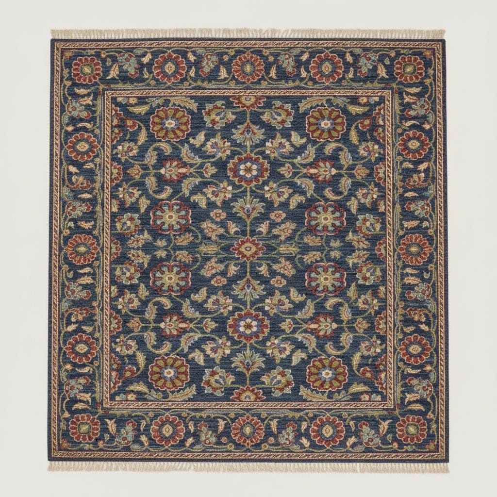 Hand-Knotted Navy Blue Floral Rug, Traditional Persian Style, Wool