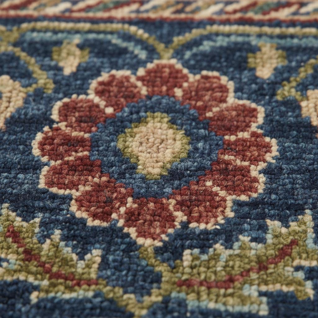 Hand-Knotted Navy Blue Floral Rug, Traditional Persian Style, Wool