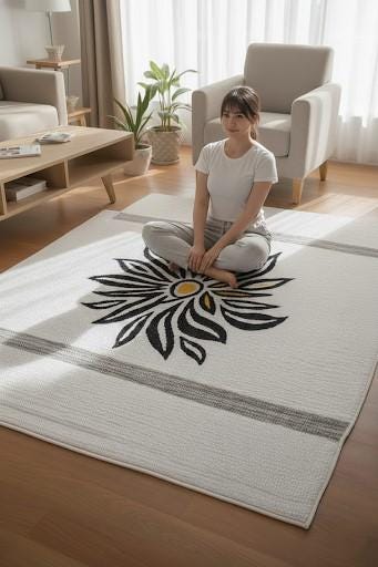 Handmade Wool Area Rug, Modern Botanical Floral Design