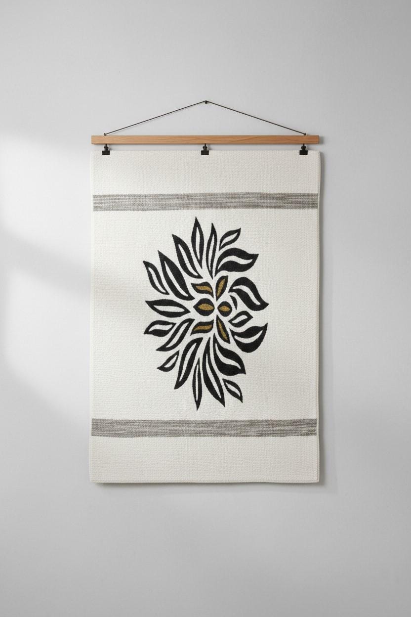 Handmade Wool Area Rug, Modern Botanical Floral Design