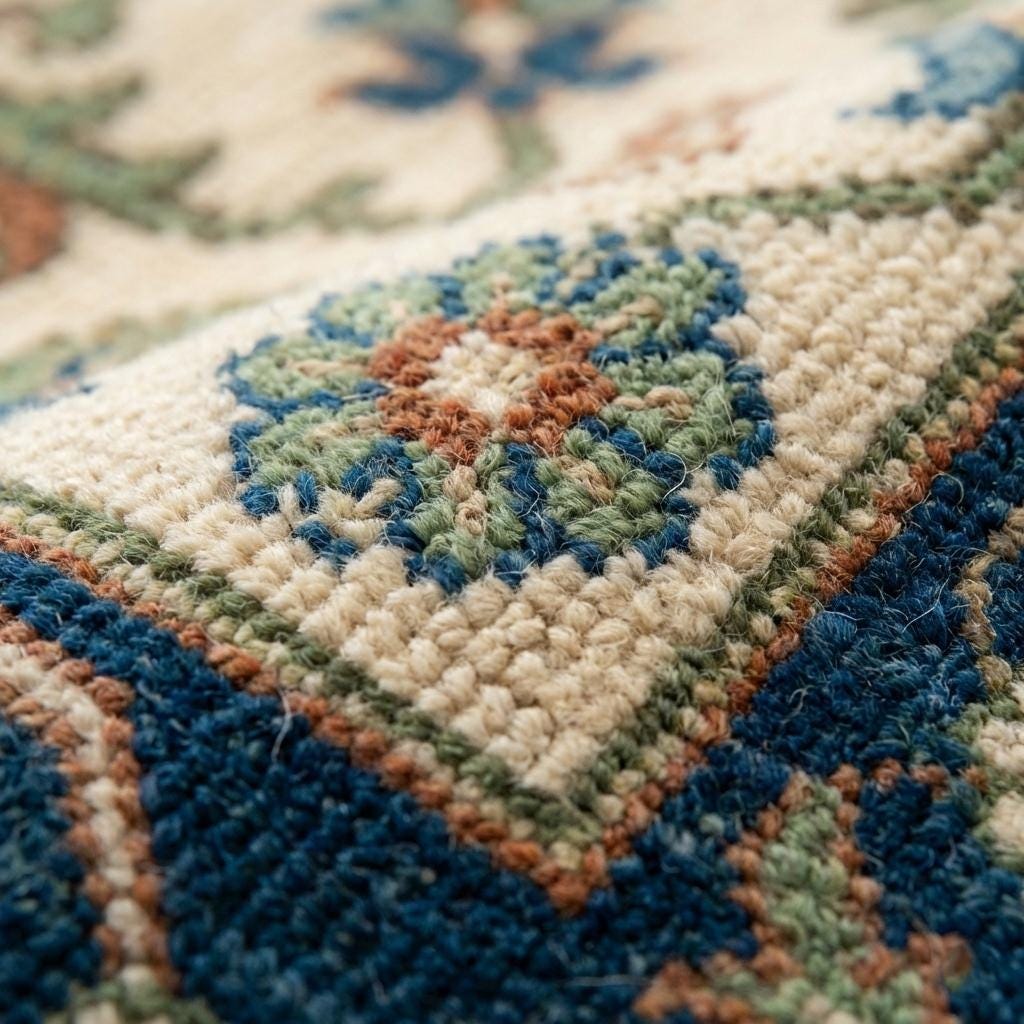 Hand Knotted Wool Area Rug, Vintage Persian Style, Blue Green Floral Rug