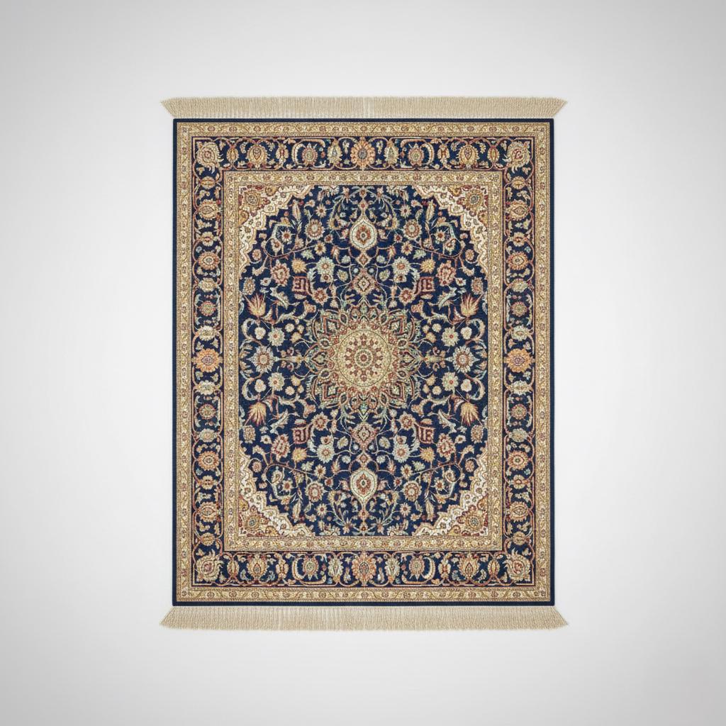 Hand-Knotted Navy Blue Persian Rug: Vintage Wool Oushak with Fringe