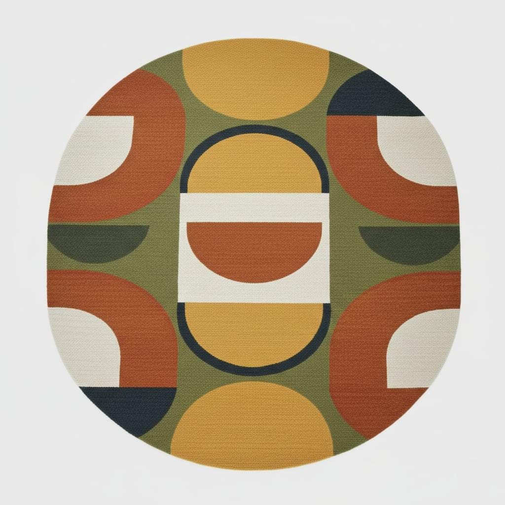 Hand-Tufted Wool Rug: Round Geometric Mid-Century Modern Design