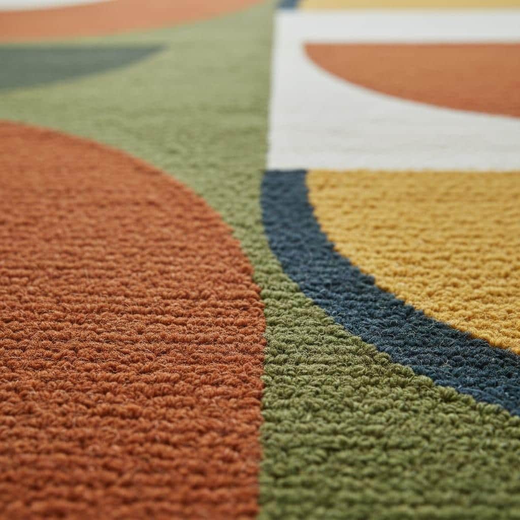 Hand-Tufted Wool Rug: Round Geometric Mid-Century Modern Design