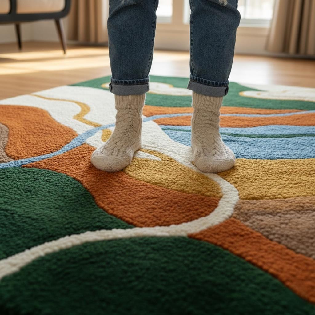 Abstract Landscape Tufted Rug, Modern River & Hills Area Rug