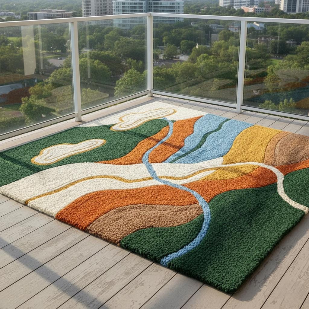 Abstract Landscape Tufted Rug, Modern River & Hills Area Rug