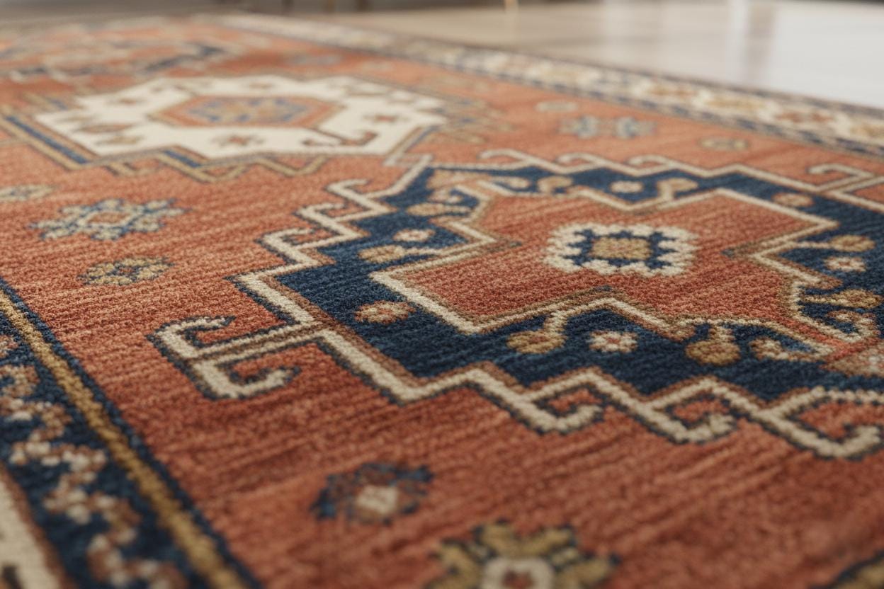 Hand-Knotted Wool Area Rug, Vintage Style Geometric Tribal Boho Carpet, 6x10 ft