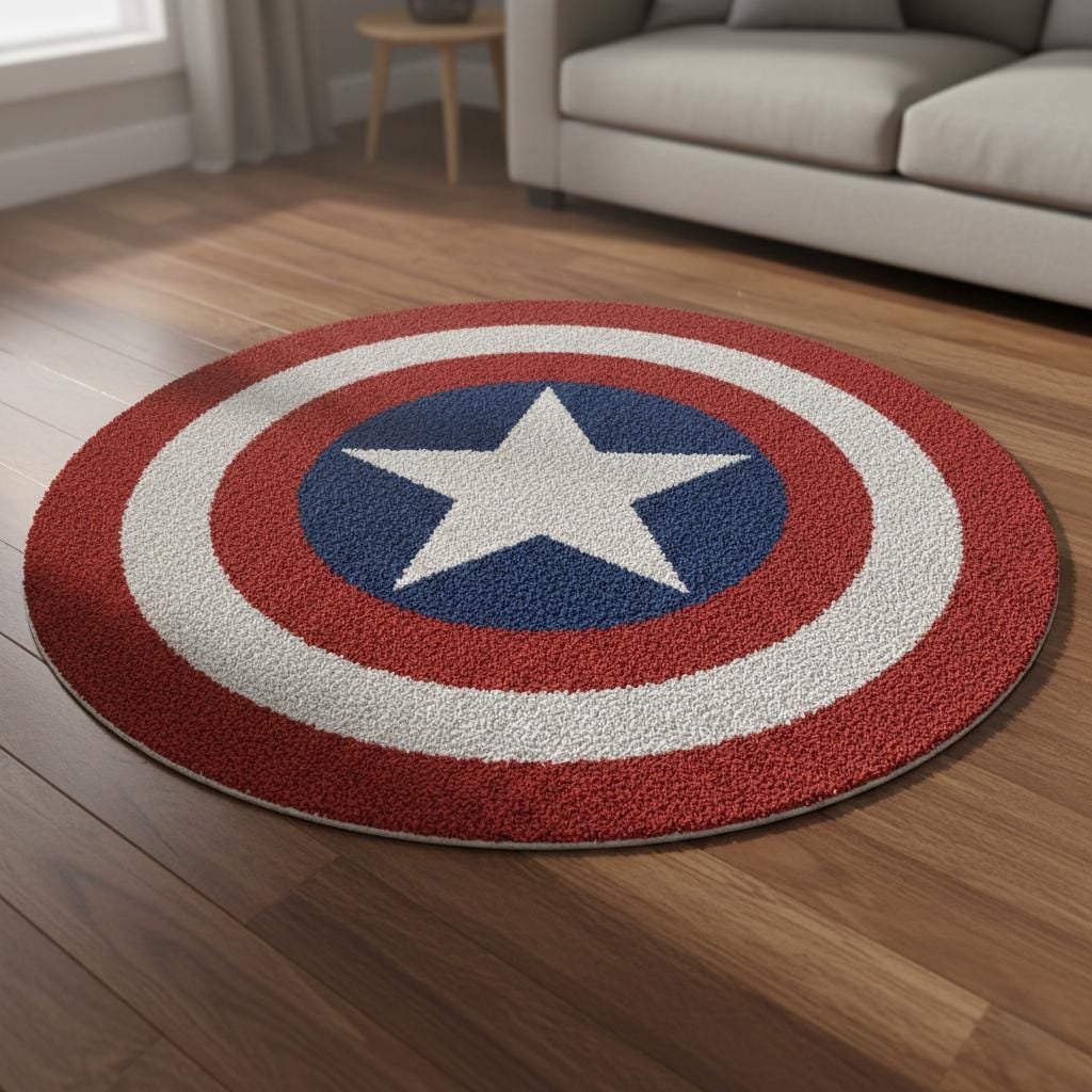 Captain America Shield Round Rug,Superhero Area Rug,Marvel Inspired Carpet