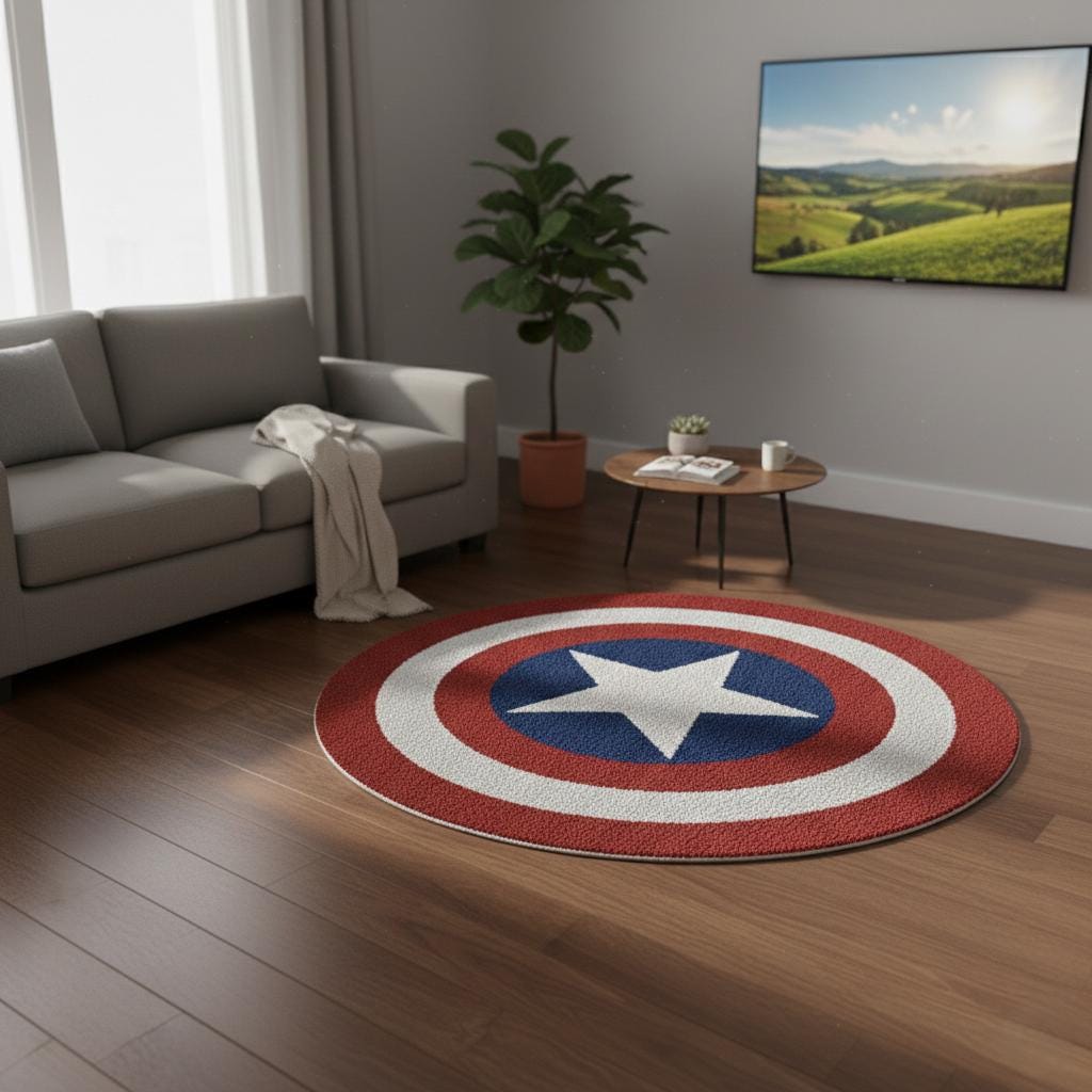 Captain America Shield Round Rug,Superhero Area Rug,Marvel Inspired Carpet