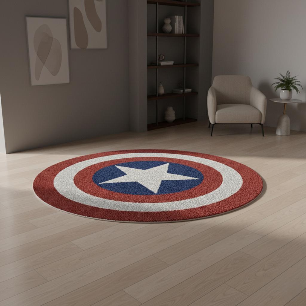 Captain America Shield Round Rug,Superhero Area Rug,Marvel Inspired Carpet