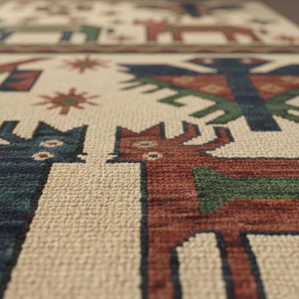 Handwoven Wool Tribal Rug, Folk Art Deer Bird Design, Boho Ethnic Decor