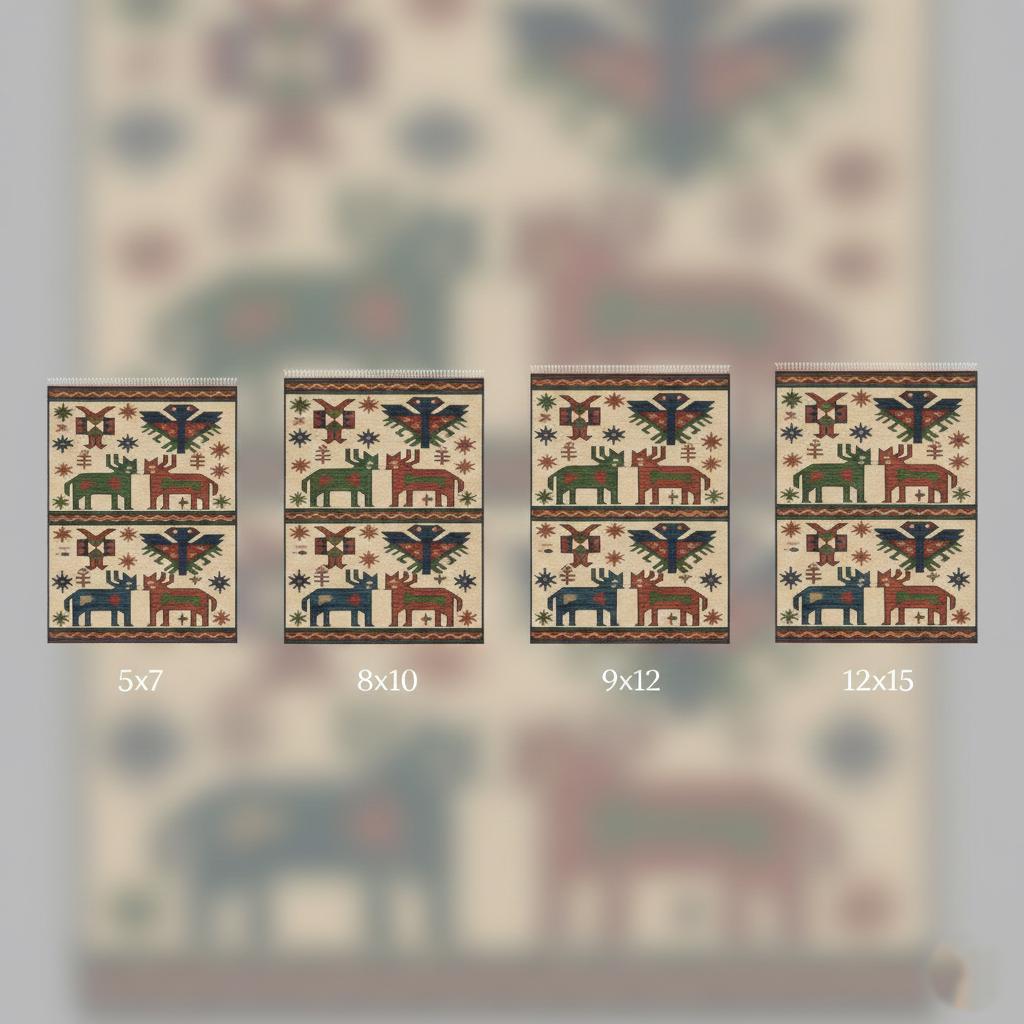 Handwoven Wool Tribal Rug, Folk Art Deer Bird Design, Boho Ethnic Decor