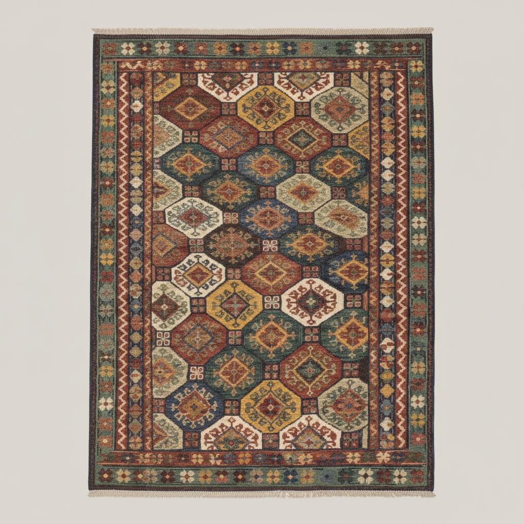 Handmade Vintage Kilim Rug, Geometric Hexagon Wool Carpet, Boho Home Decor
