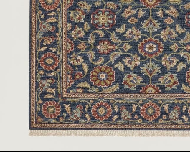 Hand-Knotted Navy Blue Floral Rug, Traditional Persian Style, Wool