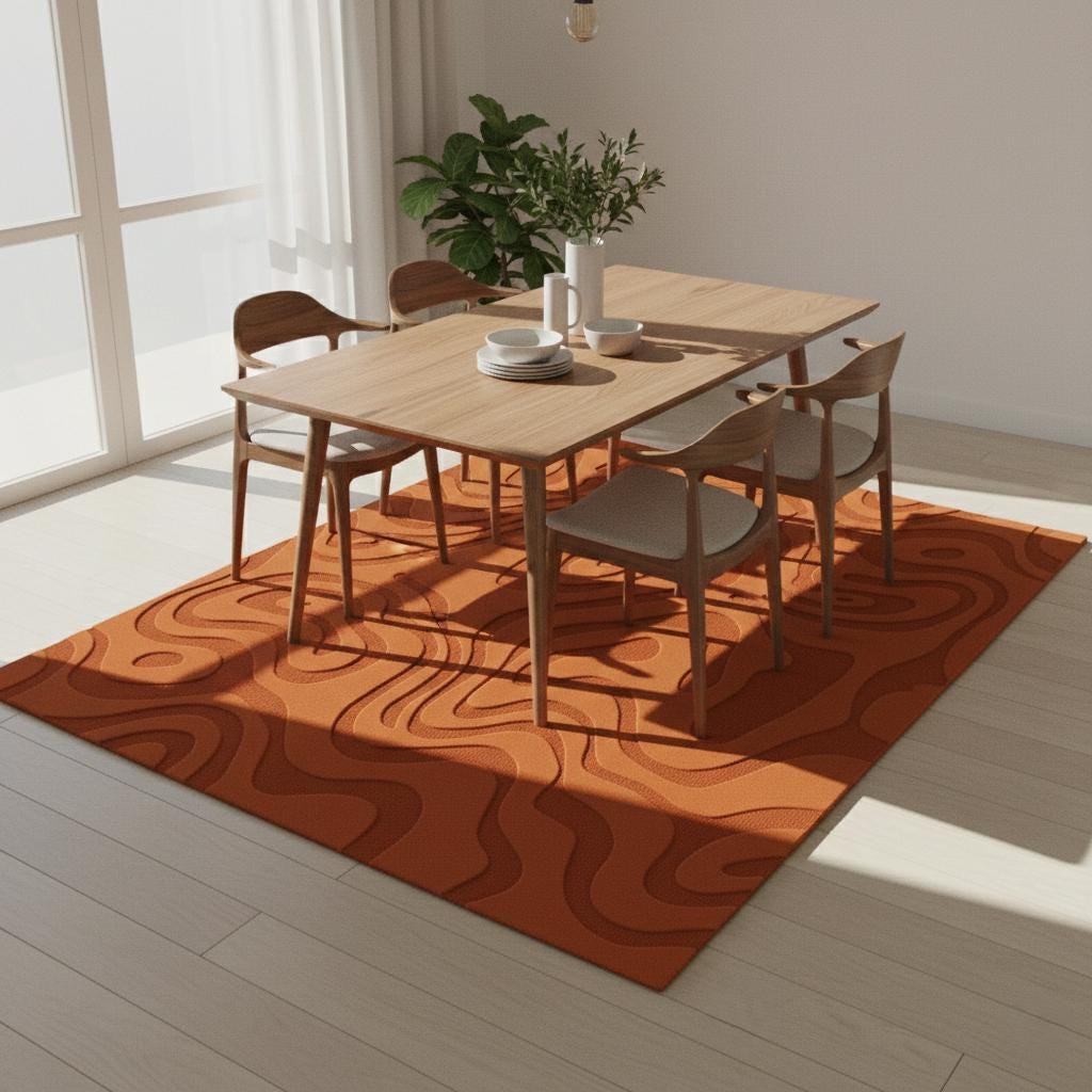 Handmade Beige Wool Area Rug, Modern Abstract 3D Contour Design
