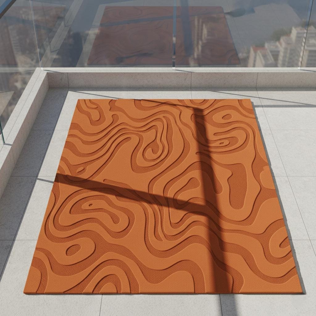 Handmade Beige Wool Area Rug, Modern Abstract 3D Contour Design