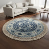 Handmade Blue Koi Fish Round Rug, Japanese Coastal Decor