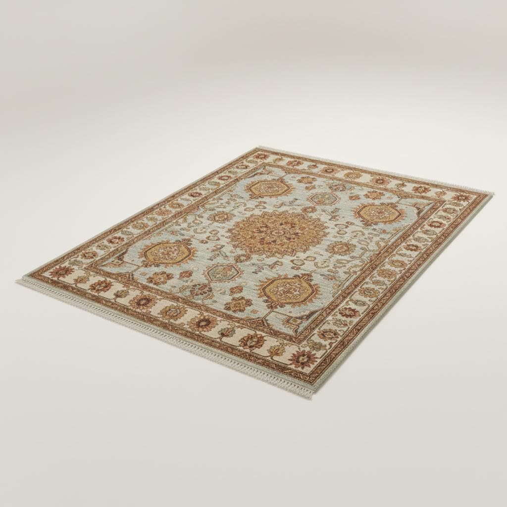 Hand-Knotted Wool Rug, Light Blue Persian Style Floral Medallion
