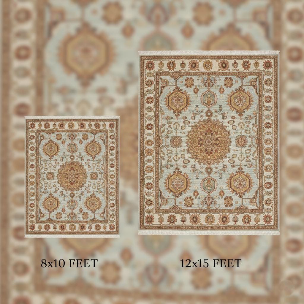 Hand-Knotted Wool Rug, Light Blue Persian Style Floral Medallion