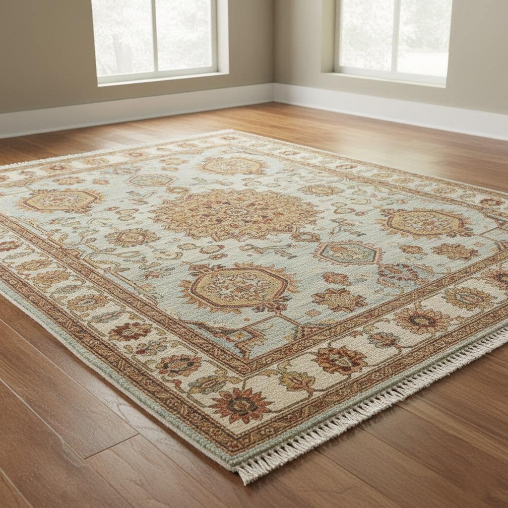 Hand-Knotted Wool Rug, Light Blue Persian Style Floral Medallion