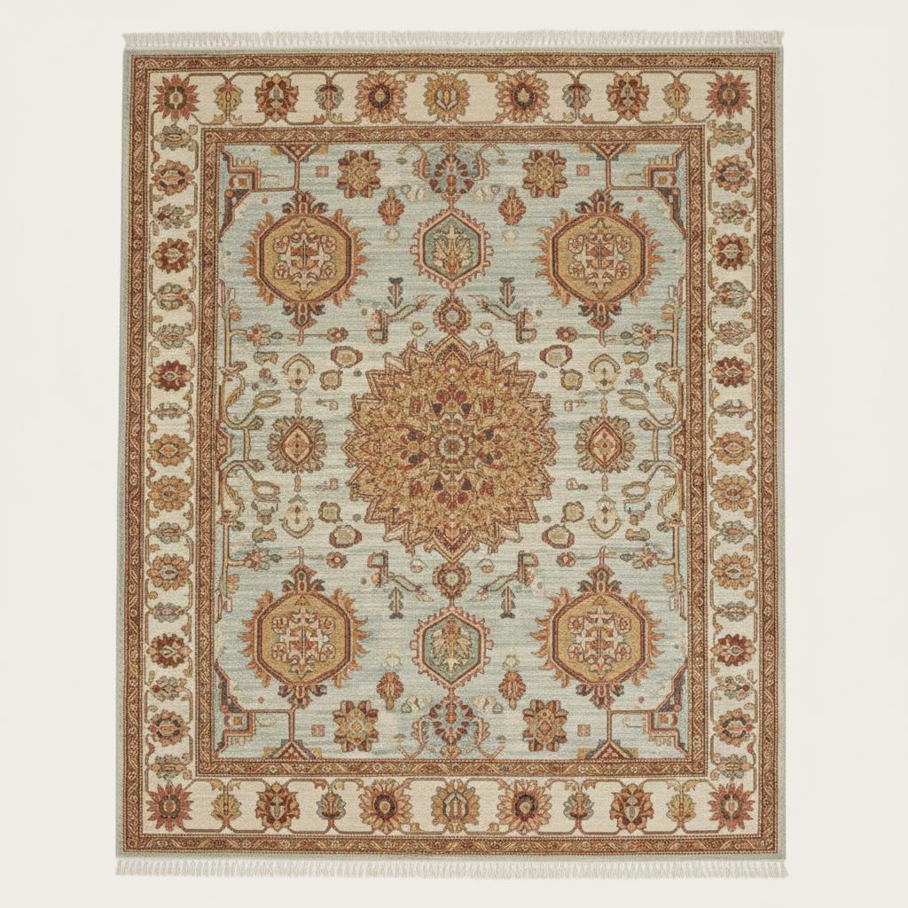 Hand-Knotted Wool Rug, Light Blue Persian Style Floral Medallion