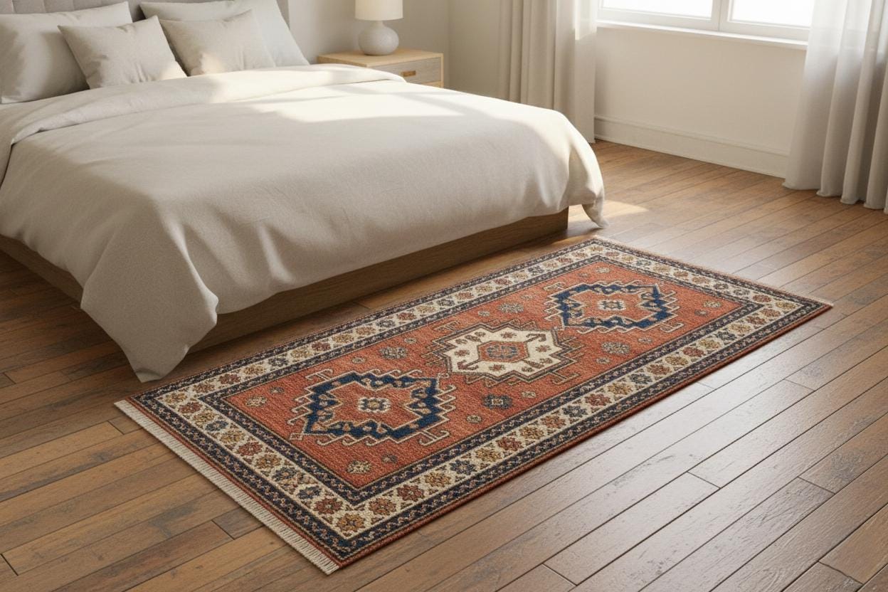 Hand-Knotted Wool Area Rug, Vintage Style Geometric Tribal Boho Carpet, 6x10 ft