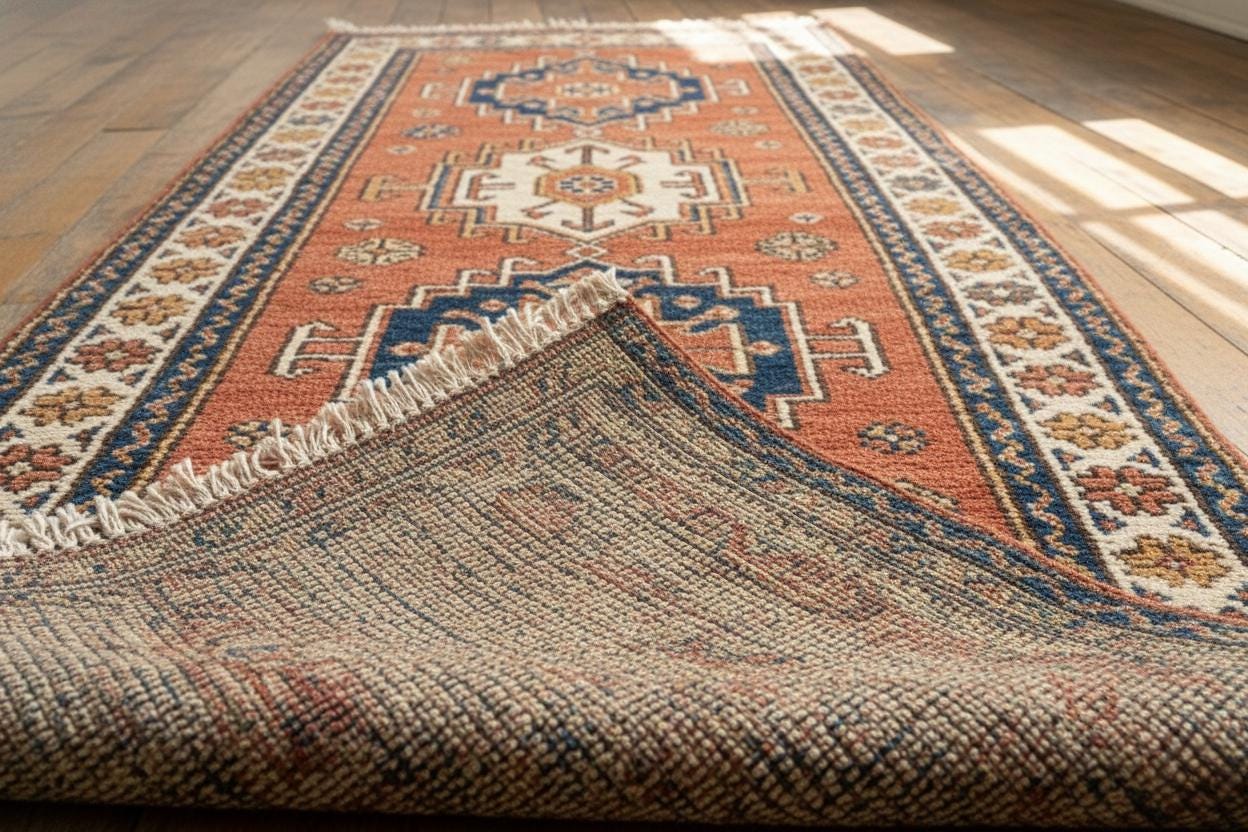 Hand-Knotted Wool Area Rug, Vintage Style Geometric Tribal Boho Carpet, 6x10 ft