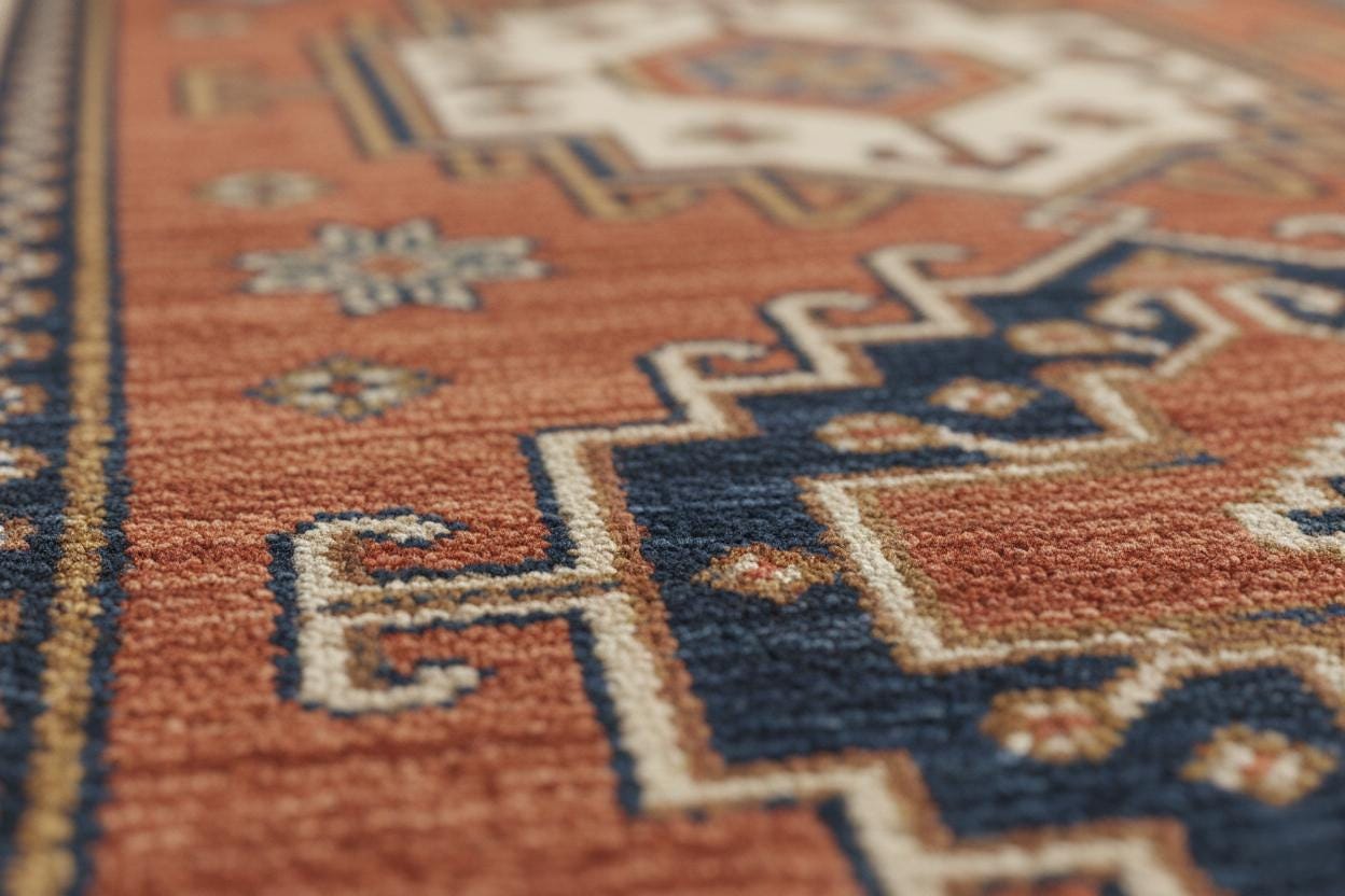 Hand-Knotted Wool Area Rug, Vintage Style Geometric Tribal Boho Carpet, 6x10 ft