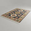 Hand-Knotted Oushak Wool Rug, Navy Blue Floral Medallion Oriental Boho Carpet