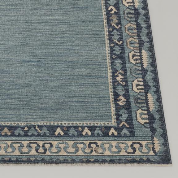 Handmade Blue Wool Area Rug, Tribal Geometric Design, 7x12 ft