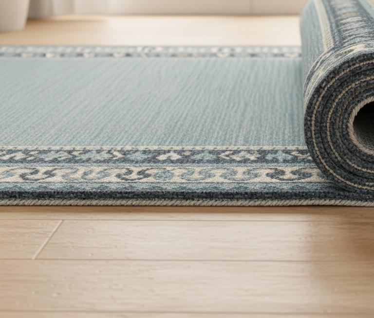 Handmade Blue Wool Area Rug, Tribal Geometric Design, 7x12 ft
